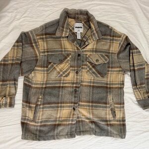 RSQ Gray and Tan Plaid Shirt Jacket
